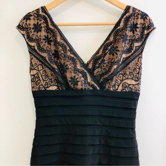 Adrianna Papell Layered Lacey Midi Cocktail Dress. 1/2 Zip Nude/Black Size 4. - Picture 5 of 15